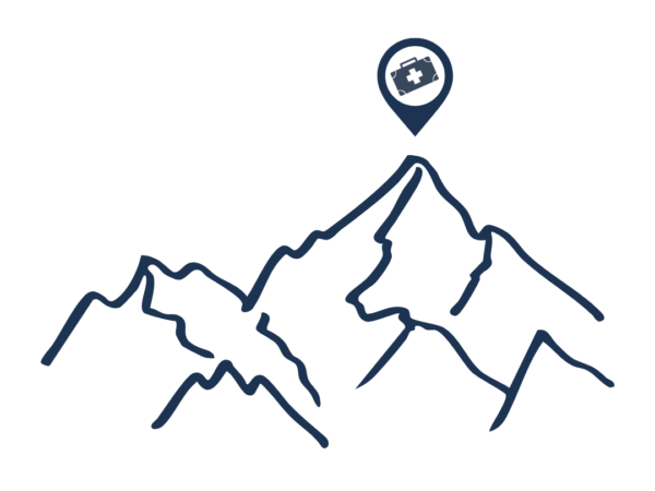Illustratie van het logo van Reisprik op een berg voor het weergeven van hoogteziekte